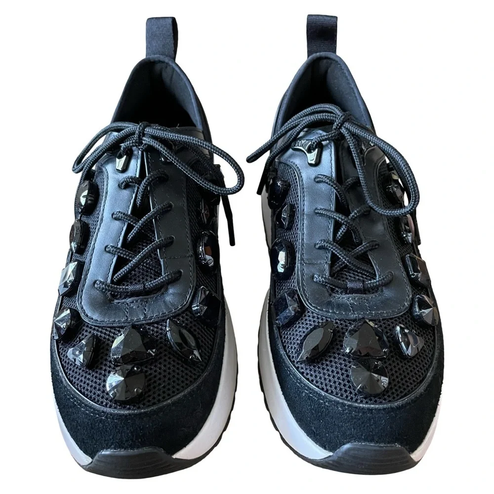 Michael Kors Chaplin Jewel Embellished Mesh and Leather Trainer